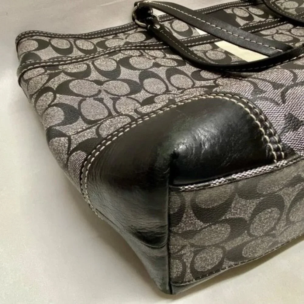 Coach Chelsea Heritage Tote F14475 Large Black‎ Signature Stripe Baby Bag Purse